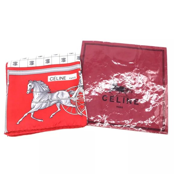 Authentic CELINE Carriage Scarf Red Cotton - Picture 1 of 8